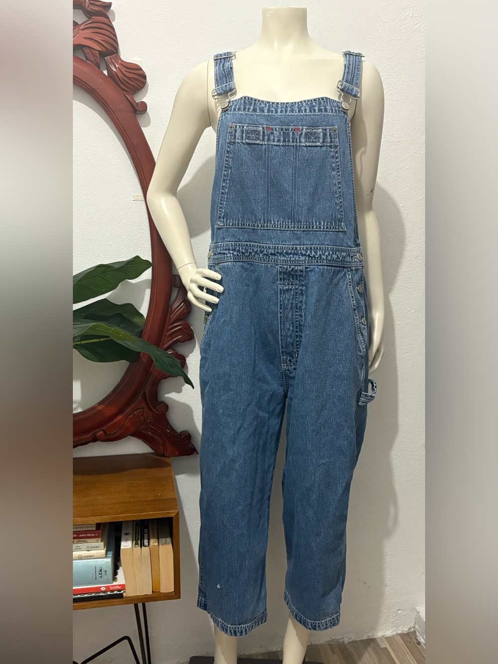Women’s Y2K Gap Factory Store Cotton Denim Carpenter Overalls in Blue Size Large